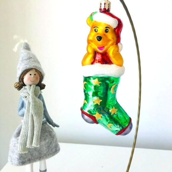 Authentic Christopher Radko Disney WINNIE THE POOH Green Stocking Glass Ornament - Picture 1 of 7